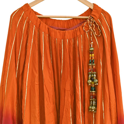 Maroon & orange Pure Silk Lehenga Skirt, Hand Embroidered Zardozi Bollywood Bridal Wear