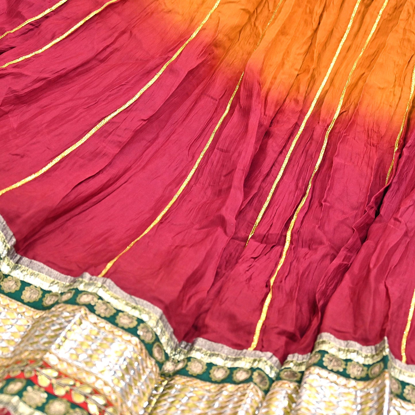Maroon & orange Pure Silk Lehenga Skirt, Hand Embroidered Zardozi Bollywood Bridal Wear