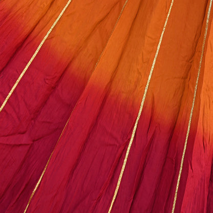 Maroon & orange Pure Silk Lehenga Skirt, Hand Embroidered Zardozi Bollywood Bridal Wear