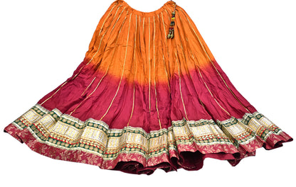 Maroon & orange Pure Silk Lehenga Skirt, Hand Embroidered Zardozi Bollywood Bridal Wear