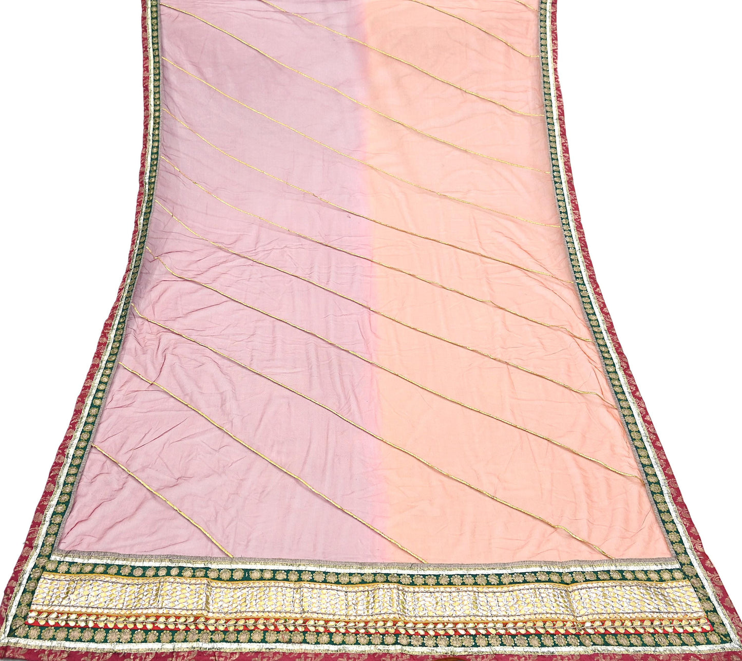 Indian Vintage Heavy Bridal Dupatta Orange & maroon Net Mesh Long Stole Hand Embroidered Scarves Golden Gota Patti Wedding/Party Wear