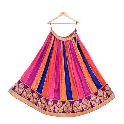 Multi Pure Silk Lehenga Skirt, Hand Embroidered Zardozi Bollywood Bridal Wear