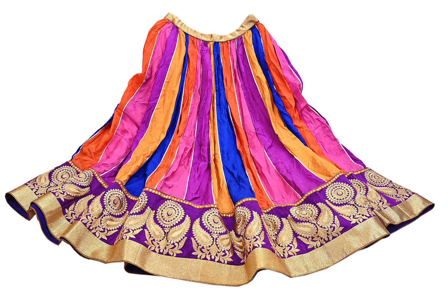 Multi Pure Silk Lehenga Skirt, Hand Embroidered Zardozi Bollywood Bridal Wear