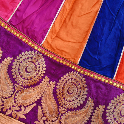 Multi Pure Silk Lehenga Skirt, Hand Embroidered Zardozi Bollywood Bridal Wear
