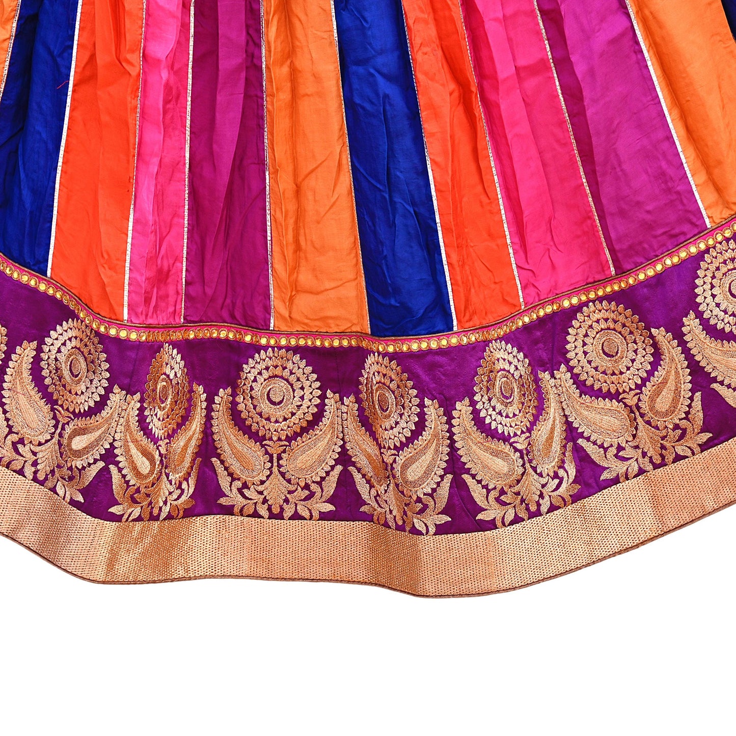 Multi Pure Silk Lehenga Skirt, Hand Embroidered Zardozi Bollywood Bridal Wear