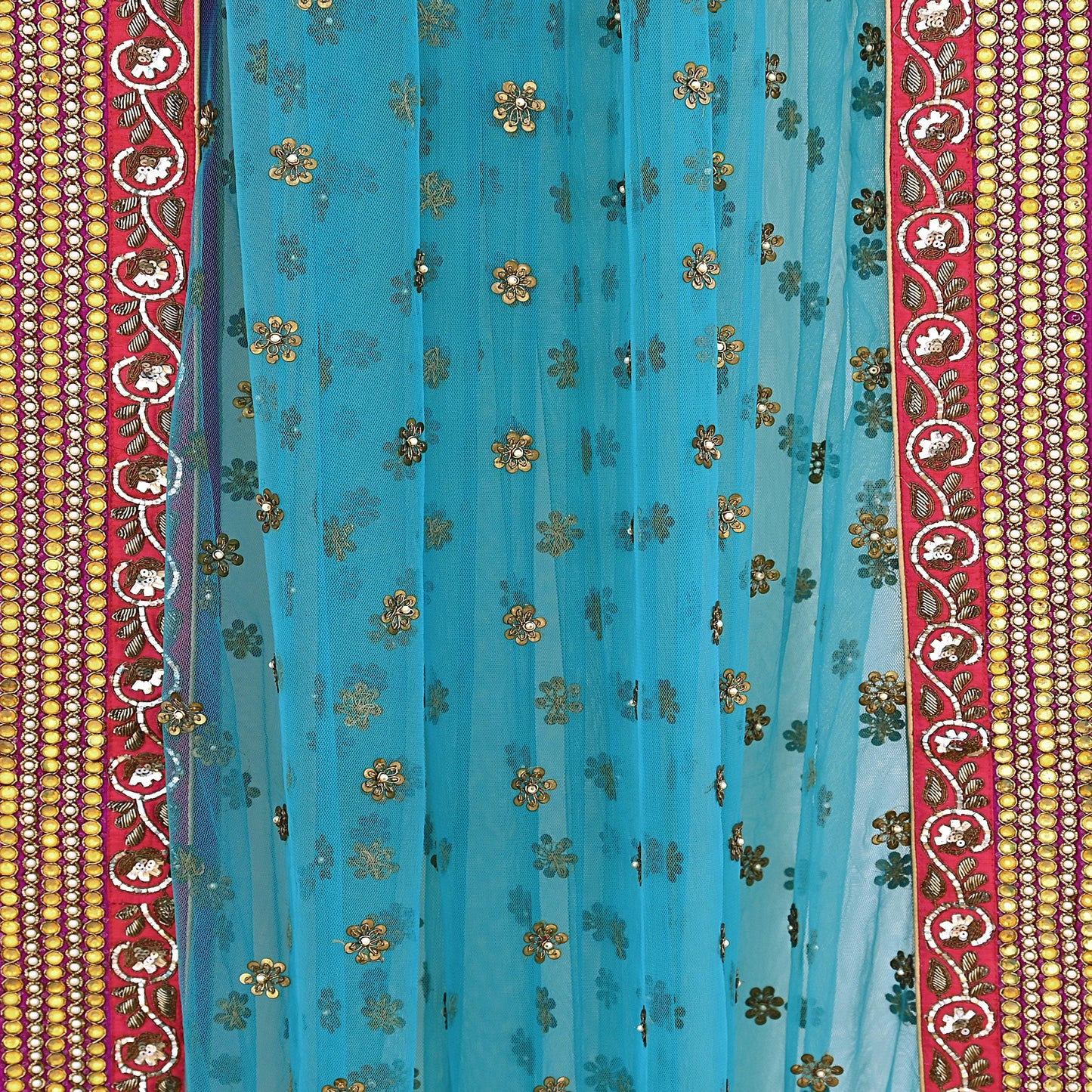 Indian New Heavy Beige & blue Colored Pure Silk/Net Hand Embroidered Lehenga 3pcs Set By Designer Sabyasachi Bridal Wear With Blouse Fabric