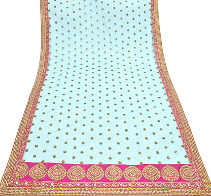 Indian Vintage Heavy Wedding Dupatta Blue Net Long Stole Hand Embroidered By Designer Sabyasachi Scarves Zardozi Bridal Veil