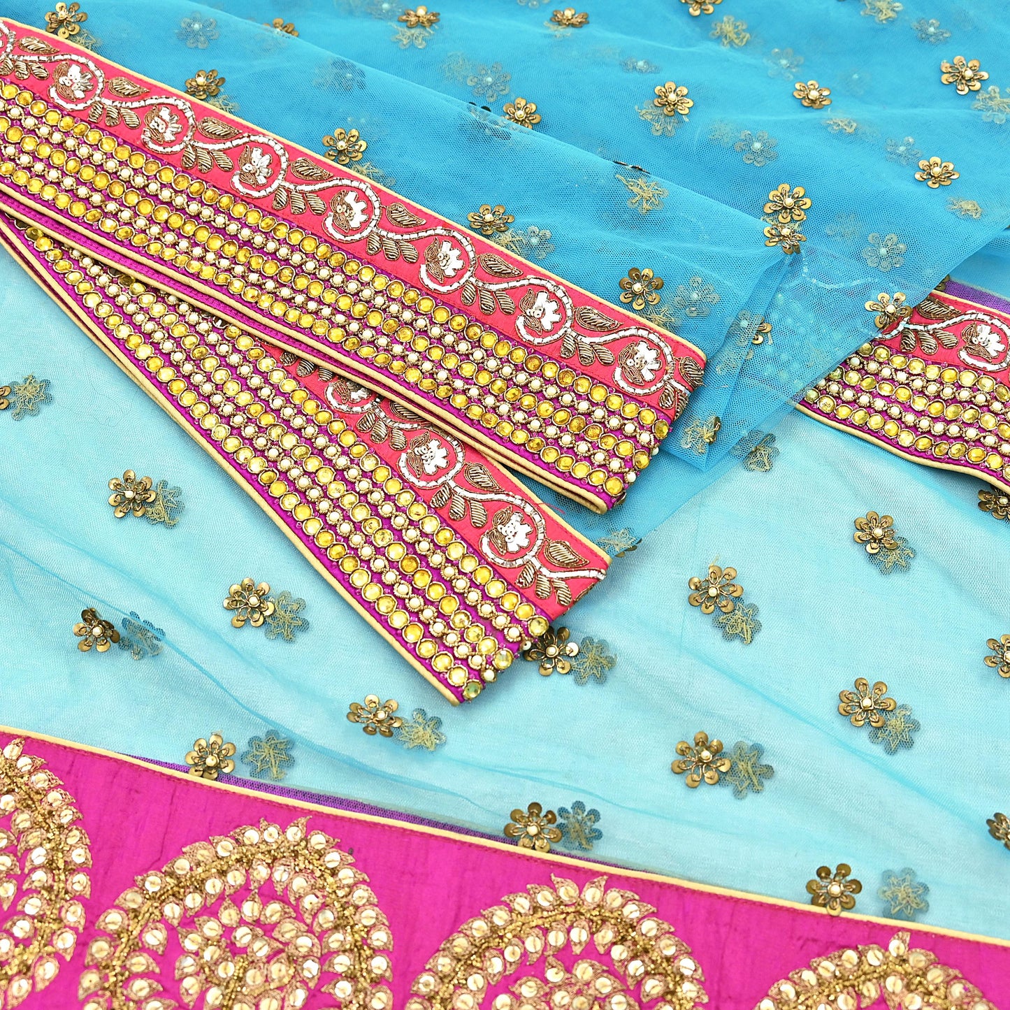 Indian Vintage Heavy Wedding Dupatta Blue Net Long Stole Hand Embroidered By Designer Sabyasachi Scarves Zardozi Bridal Veil