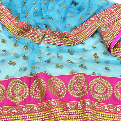 Indian Vintage Heavy Wedding Dupatta Blue Net Long Stole Hand Embroidered By Designer Sabyasachi Scarves Zardozi Bridal Veil