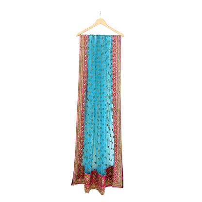 Indian Vintage Heavy Wedding Dupatta Blue Net Long Stole Hand Embroidered By Designer Sabyasachi Scarves Zardozi Bridal Veil