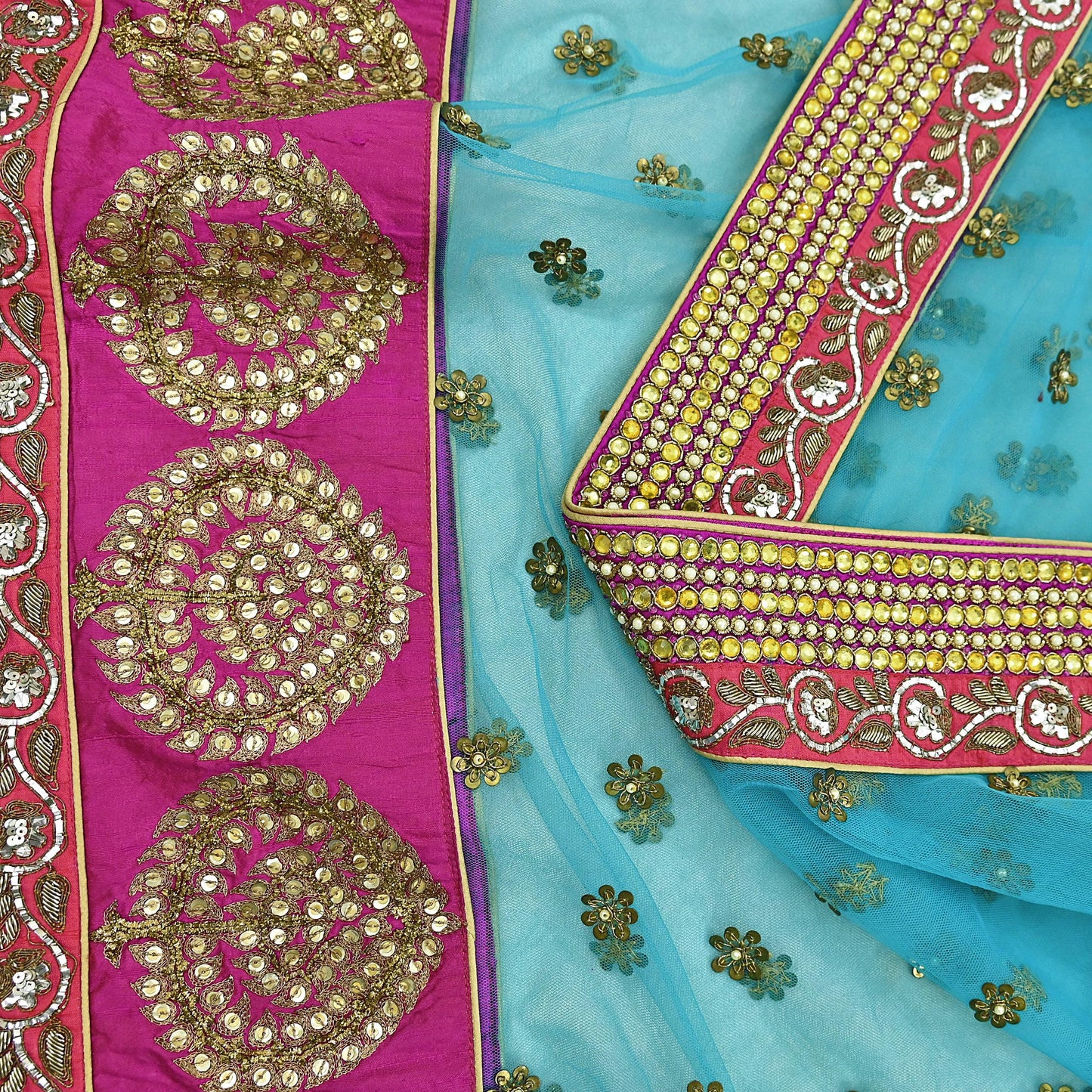 Indian Vintage Heavy Wedding Dupatta Blue Net Long Stole Hand Embroidered By Designer Sabyasachi Scarves Zardozi Bridal Veil