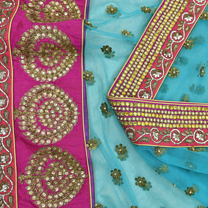 Indian Vintage Heavy Wedding Dupatta Blue Net Long Stole Hand Embroidered By Designer Sabyasachi Scarves Zardozi Bridal Veil