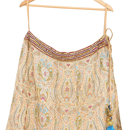 Indian Vintage Heavy Beige Pure Satin Silk Hand Embroidered Brocade Lehenga Skirt By Designer Sabyasachi Bridal Wear Dabka/ Zardozi