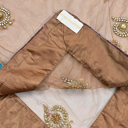 Indian Vintage Heavy Wedding Brown Net/Mesh Hand Embroidered Dupatta Designer By Manish Malhotra Bridal Wear Zardozi Veil Hijab
