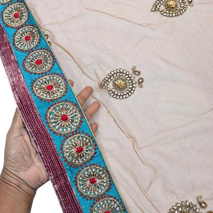 Indian Vintage Heavy Wedding Brown Net/Mesh Hand Embroidered Dupatta Designer By Manish Malhotra Bridal Wear Zardozi Veil Hijab