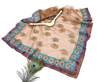 Indian Vintage Heavy Wedding Brown Net/Mesh Hand Embroidered Dupatta Designer By Manish Malhotra Bridal Wear Zardozi Veil Hijab