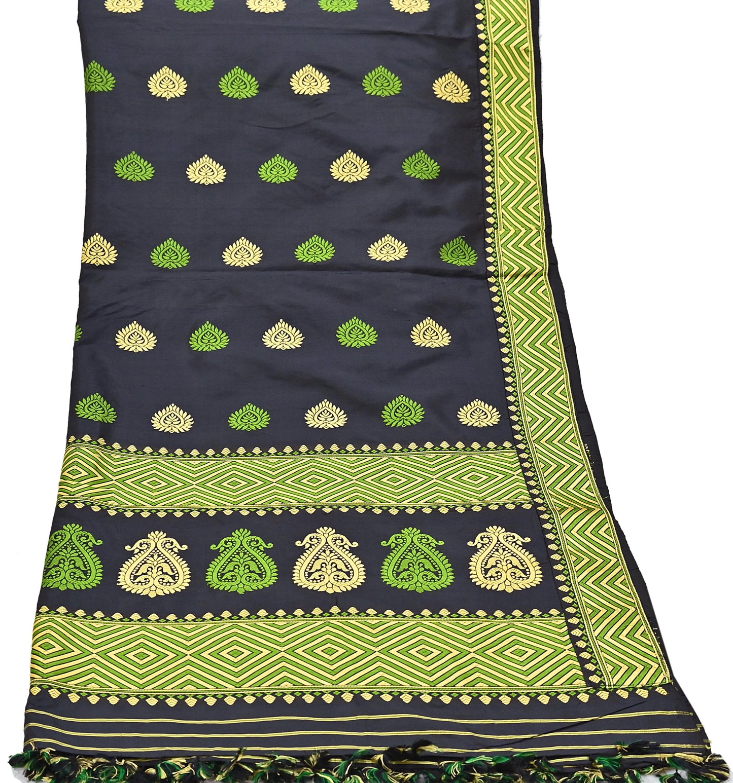 Indian Antique Vintage Blue Dupatta Pure pat Silk Long Stole Hand Woven Assam Scarves Veil Scarf Fringes