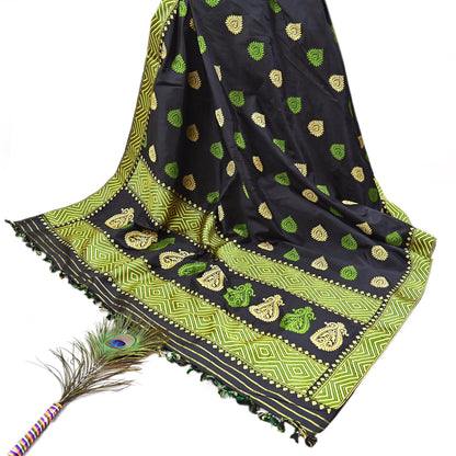 Indian Antique Vintage Blue Dupatta Pure pat Silk Long Stole Hand Woven Assam Scarves Veil Scarf Fringes