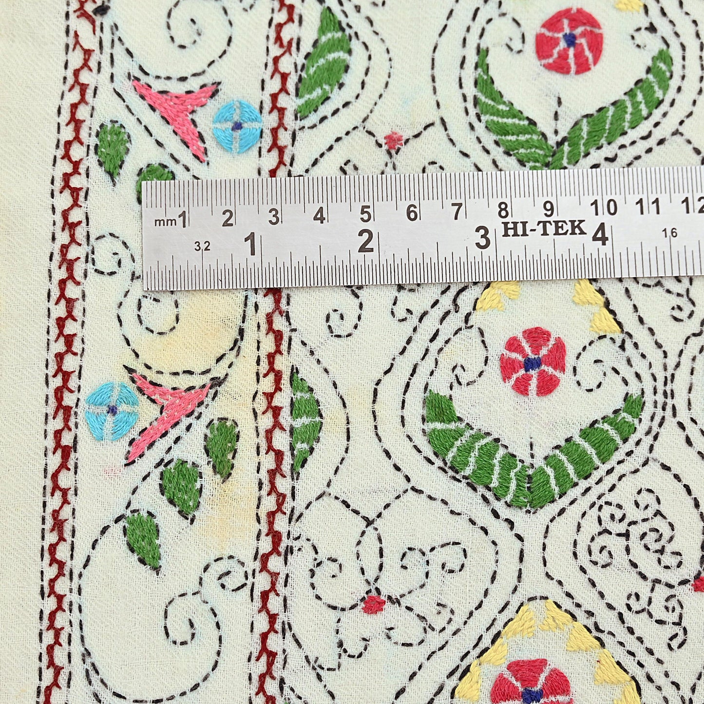 Vintage White Pure Woolen Shawl Handmade Embroidered Kantha Long Throw Stole Warm Stole ivory Floral Design