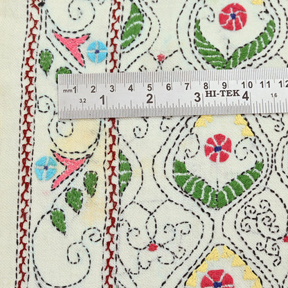 Vintage White Pure Woolen Shawl Handmade Embroidered Kantha Long Throw Stole Warm Stole ivory Floral Design