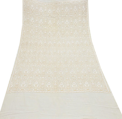 Indian Vintage Ivory Shawl Pure Pushmina Handmade Ari work Long Throw Stole Warm Paisley Design Soft Cozy