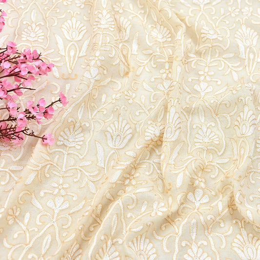 Indian Vintage Ivory Shawl Pure Pushmina Handmade Ari work Long Throw Stole Warm Paisley Design Soft Cozy