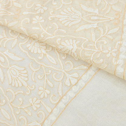 Indian Vintage Ivory Shawl Pure Pushmina Handmade Ari work Long Throw Stole Warm Paisley Design Soft Cozy