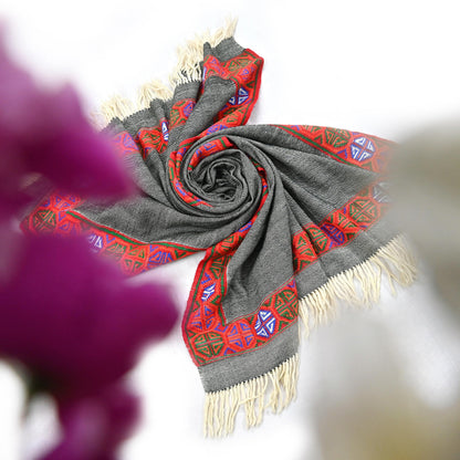 Vintage Black & Ivory Pure Woolen Naga Handwoven Shawl work Long Throw Stole Warm Stole Warm Fringes