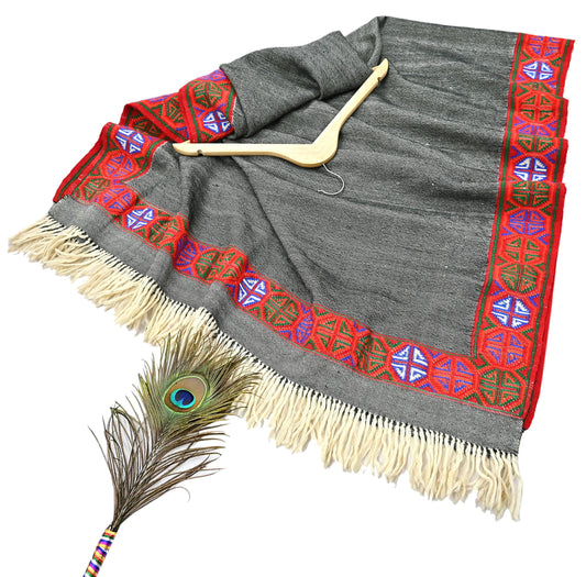 Vintage Black & Ivory Pure Woolen Naga Handwoven Shawl work Long Throw Stole Warm Stole Warm Fringes