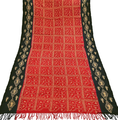 Vintage Black & Red Wool Shawl Hand-Embroidered Suzani Stole Pure Wool Wrap warm soft