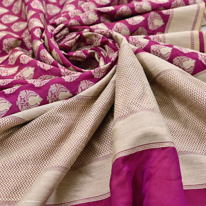 Indian Vintage Heavy Sari Purple & pink Hand Woven Sarees 100% Pure Silk Zari 5Yd Floral with Blouse fabric