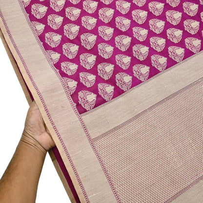 Indian Vintage Heavy Sari Purple & pink Hand Woven Sarees 100% Pure Silk Zari 5Yd Floral with Blouse fabric