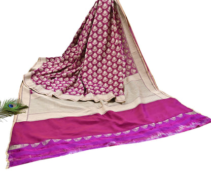 Indian Vintage Heavy Sari Purple & pink Hand Woven Sarees 100% Pure Silk Zari 5Yd Floral with Blouse fabric