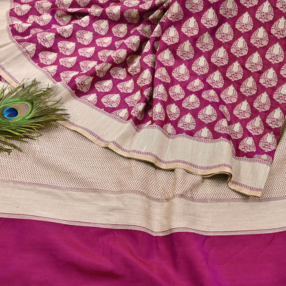 Indian Vintage Heavy Sari Purple & pink Hand Woven Sarees 100% Pure Silk Zari 5Yd Floral with Blouse fabric