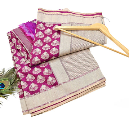 Indian Vintage Heavy Sari Purple & pink Hand Woven Sarees 100% Pure Silk Zari 5Yd Floral with Blouse fabric