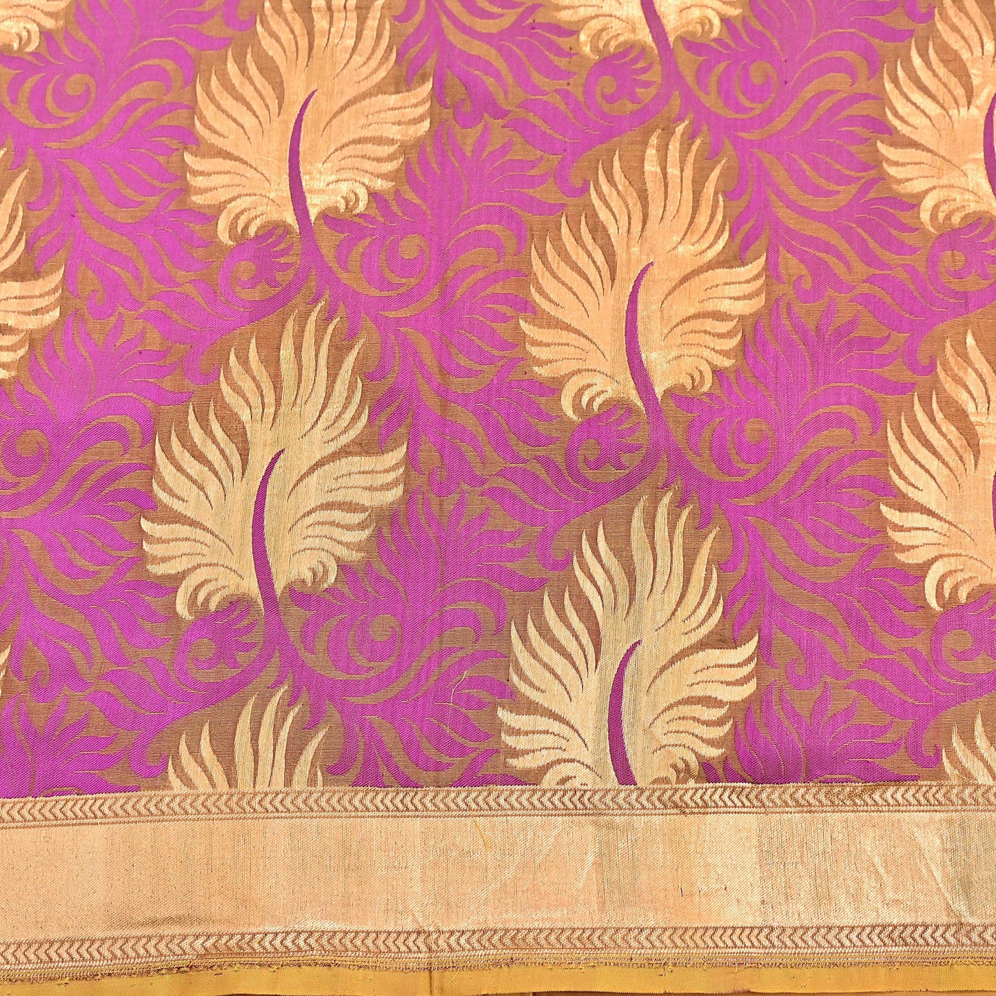 Indian Vintage Heavy Sari Purple & Saffron Hand Woven Sarees 100% Pure Silk Zari 5Yd Floral with Blouse fabric