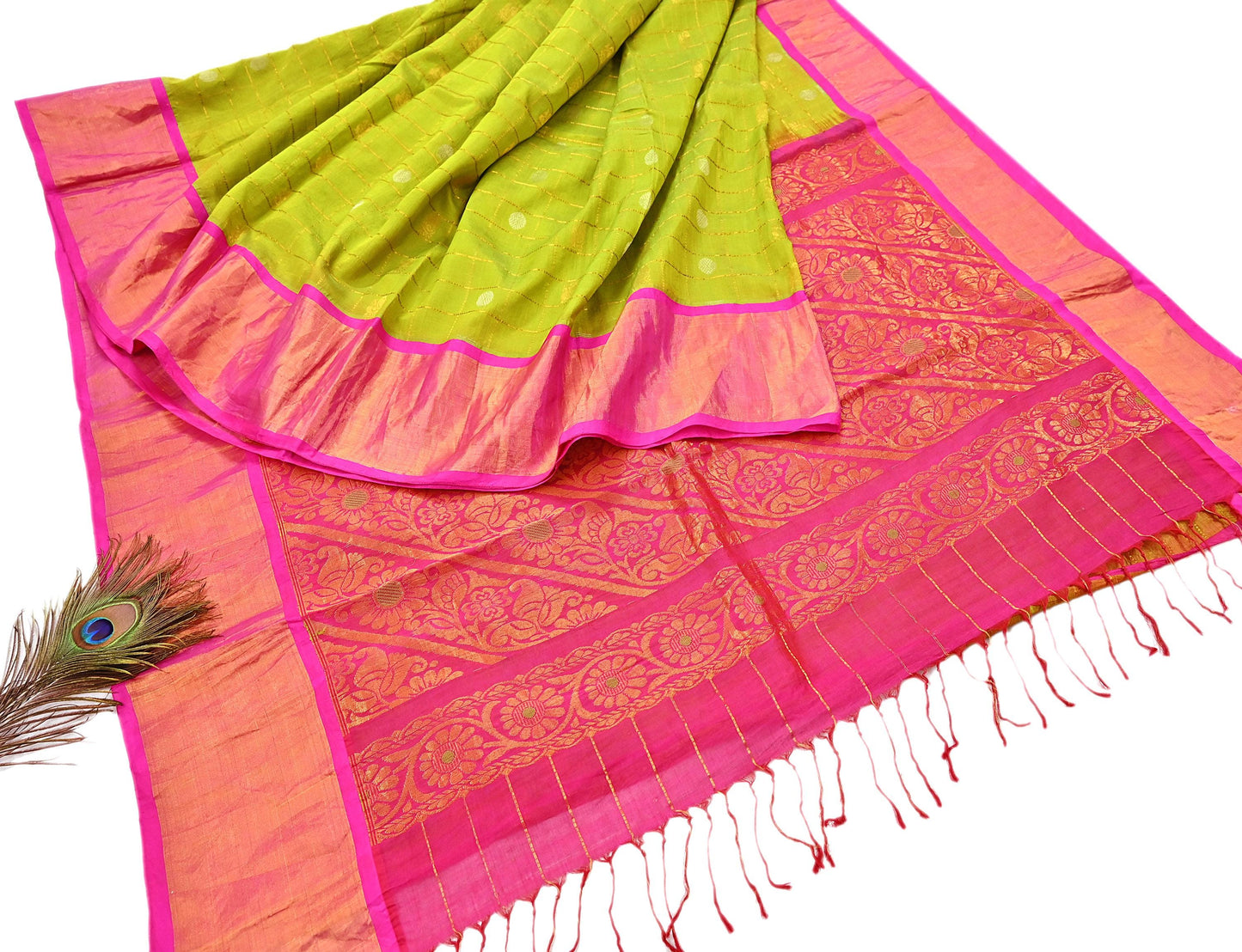 Indian Vintage Heavy Purple & Green Kanjivaram Saree 100% Pure Silk Sari Metallic Zari 5Yd Floral Crafting Dress making Ethnic Peacock