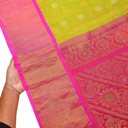 Indian Vintage Heavy Purple & Green Kanjivaram Saree 100% Pure Silk Sari Metallic Zari 5Yd Floral Crafting Dress making Ethnic Peacock