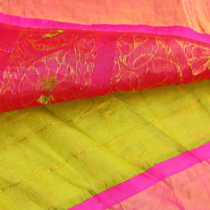 Indian Vintage Heavy Purple & Green Kanjivaram Saree 100% Pure Silk Sari Metallic Zari 5Yd Floral Crafting Dress making Ethnic Peacock