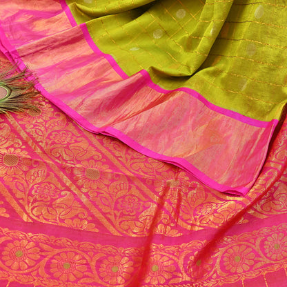 Indian Vintage Heavy Purple & Green Kanjivaram Saree 100% Pure Silk Sari Metallic Zari 5Yd Floral Crafting Dress making Ethnic Peacock
