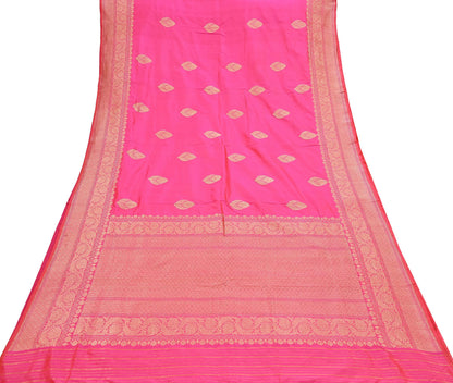 Indian Vintage Pink & Purple Sari Wedding Pure Silk Hand Woven Banarasi Sarees Zari 5Yd Ethnic Dress Making Crafting