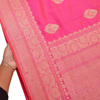 Indian Vintage Pink & Purple Sari Wedding Pure Silk Hand Woven Banarasi Sarees Zari 5Yd Ethnic Dress Making Crafting