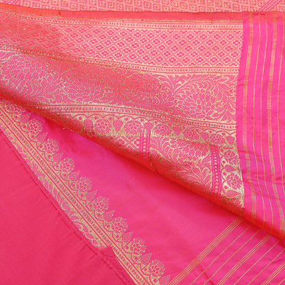 Indian Vintage Pink & Purple Sari Wedding Pure Silk Hand Woven Banarasi Sarees Zari 5Yd Ethnic Dress Making Crafting