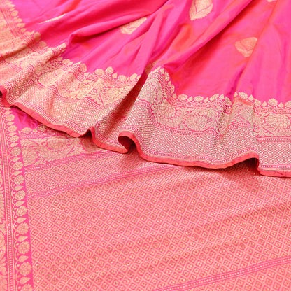 Indian Vintage Pink & Purple Sari Wedding Pure Silk Hand Woven Banarasi Sarees Zari 5Yd Ethnic Dress Making Crafting