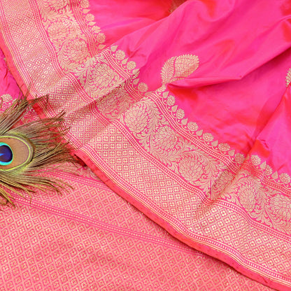 Indian Vintage Pink & Purple Sari Wedding Pure Silk Hand Woven Banarasi Sarees Zari 5Yd Ethnic Dress Making Crafting