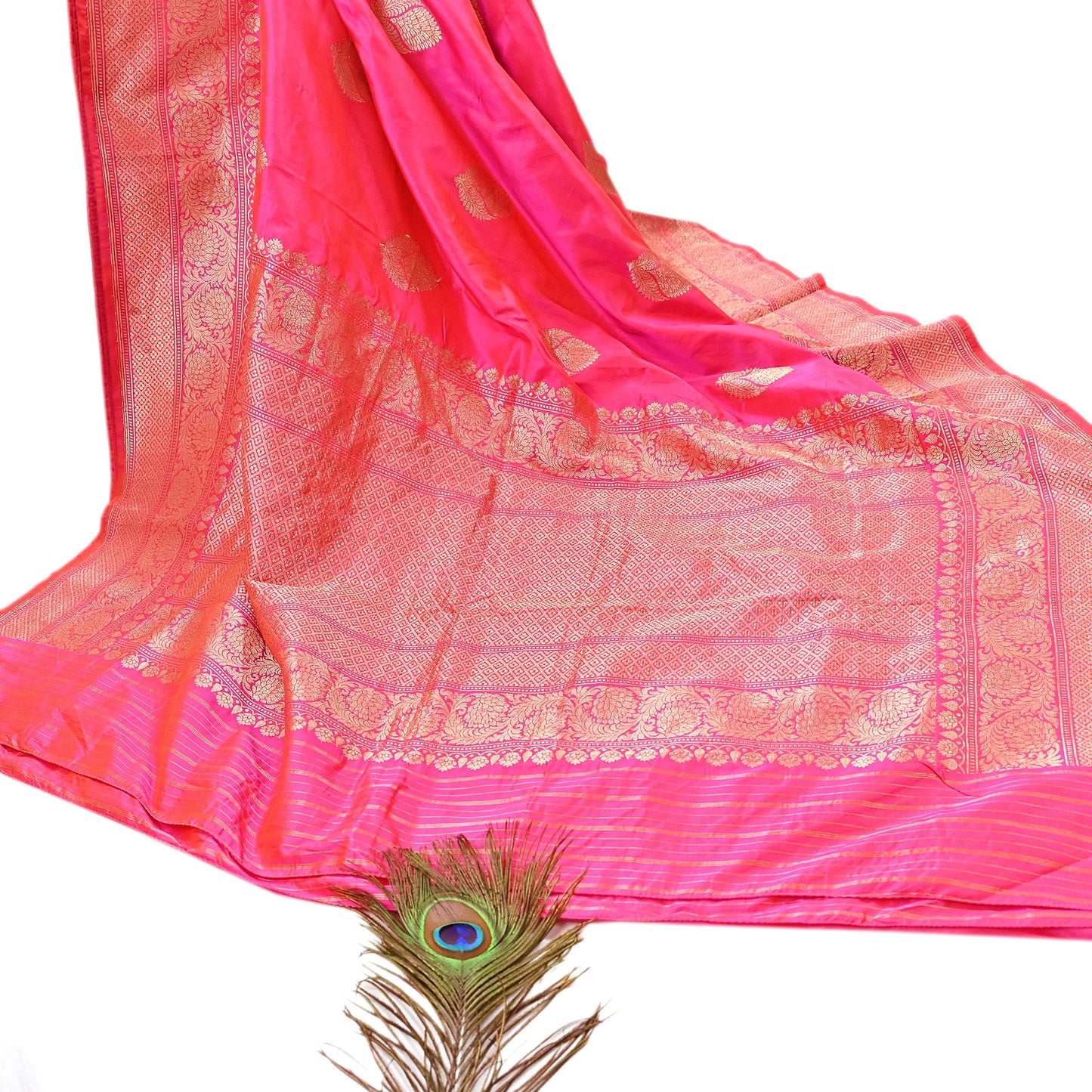 Indian Vintage Pink & Purple Sari Wedding Pure Silk Hand Woven Banarasi Sarees Zari 5Yd Ethnic Dress Making Crafting