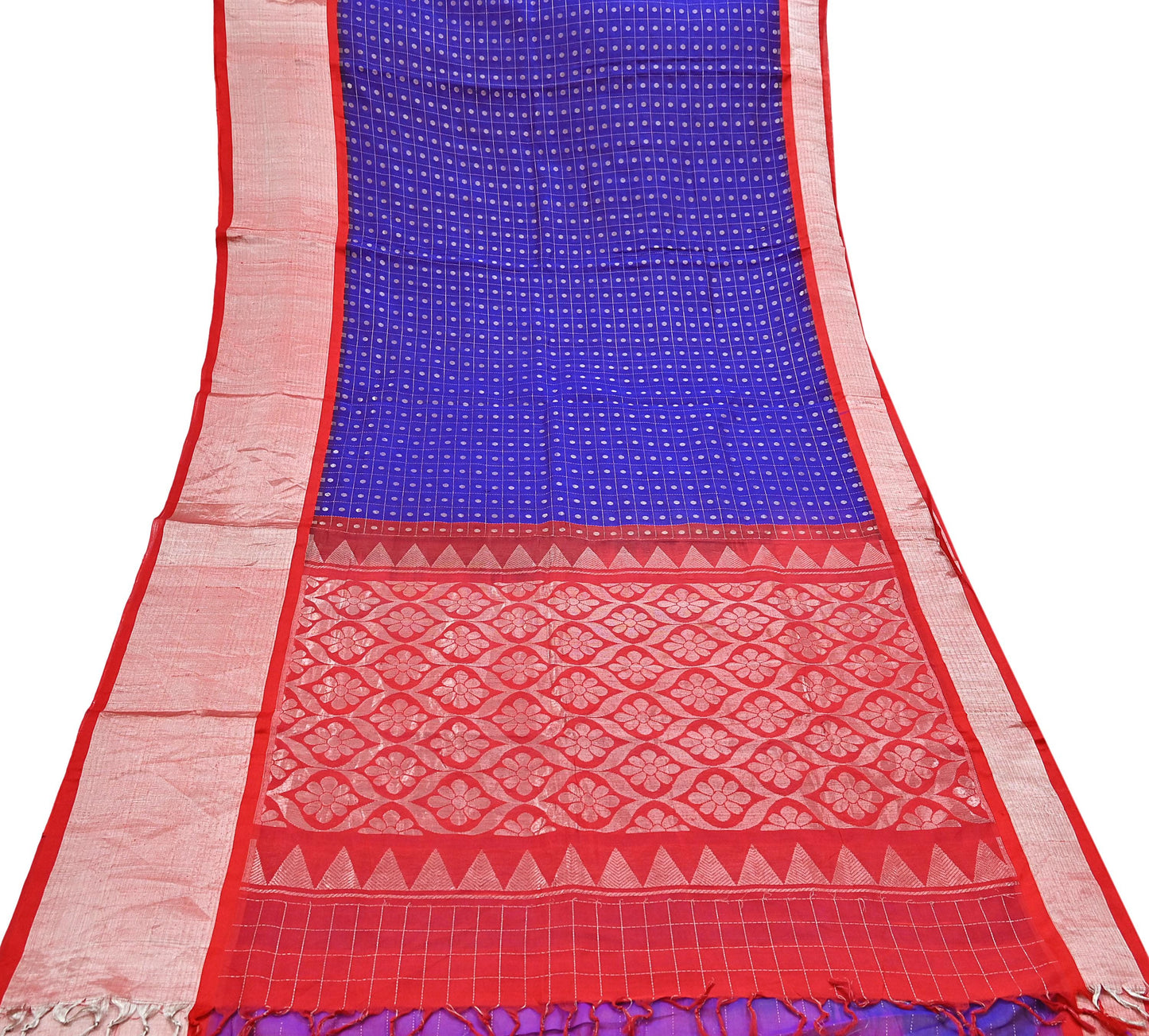 Indian Vintage Heavy Kanjivaram Saree 100% Pure Silk Sari Metallic Zari 5Yd Floral Crafting Dress making Ethnic Floral Fringes