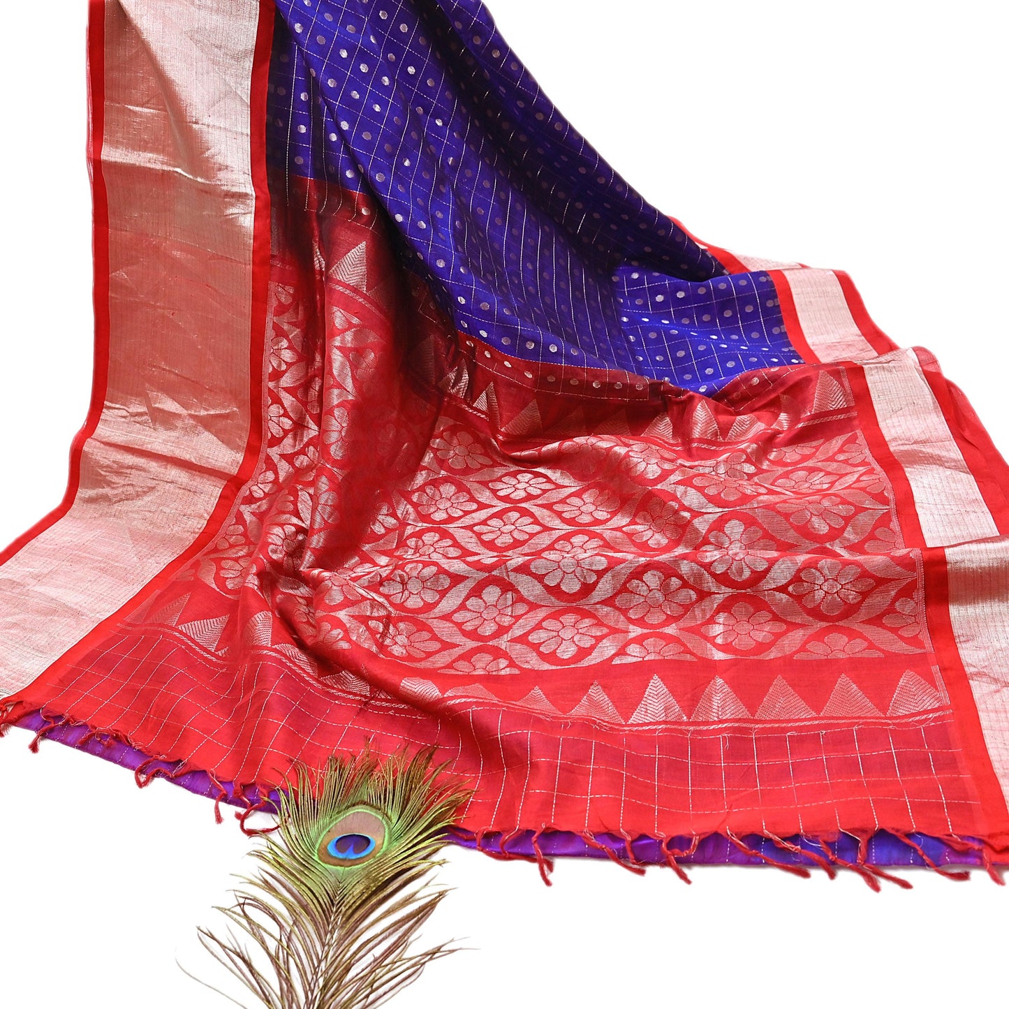 Indian Vintage Heavy Kanjivaram Saree 100% Pure Silk Sari Metallic Zari 5Yd Floral Crafting Dress making Ethnic Floral Fringes