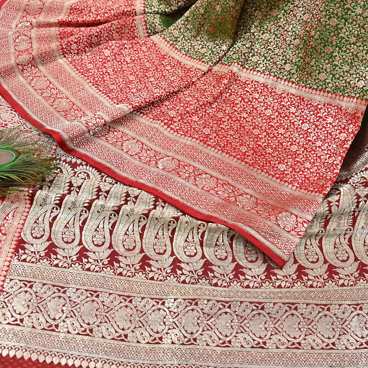 Indian Vintage Sari Heavy Pure Satin Silk Woven Banarasi Brocade Saree Zari 5Yd Ethnic Dress making Crafting Bollywood
