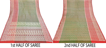 Indian Vintage Sari Heavy Pure Satin Silk Woven Banarasi Brocade Saree Zari 5Yd Ethnic Dress making Crafting Bollywood